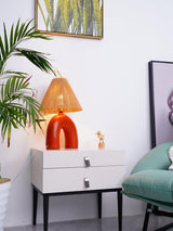 Sculptural Arched Ceramic Table Lamp with Braided Rope Shade and Handcrafted Base