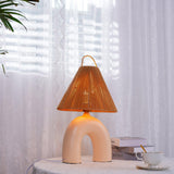 Sculptural Arched Ceramic Table Lamp with Braided Rope Shade and Handcrafted Base