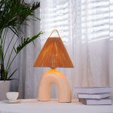 Sculptural Arched Ceramic Table Lamp with Braided Rope Shade and Handcrafted Base