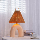 Sculptural Arched Ceramic Table Lamp with Braided Rope Shade and Handcrafted Base