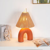 Sculptural Arched Ceramic Table Lamp with Braided Rope Shade and Handcrafted Base