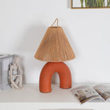 Sculptural Arched Ceramic Table Lamp with Braided Rope Shade and Handcrafted Base