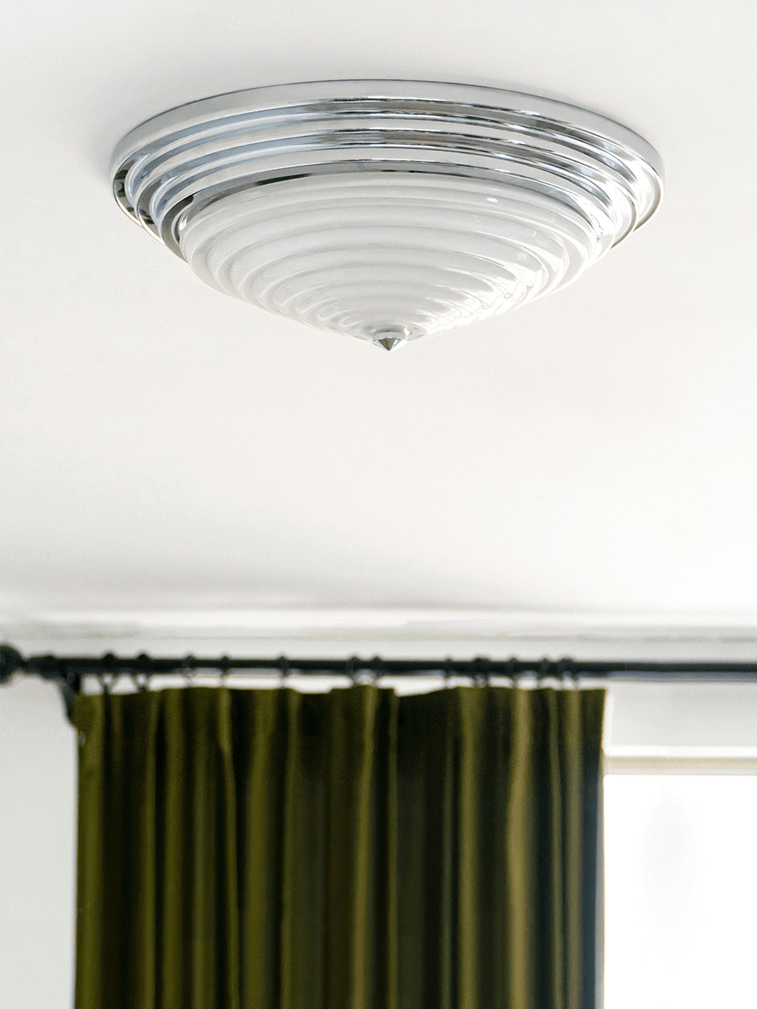 Modern Volume Dome Flush Mount Ceiling Lamp with Chrome Finish and White Glass Shade