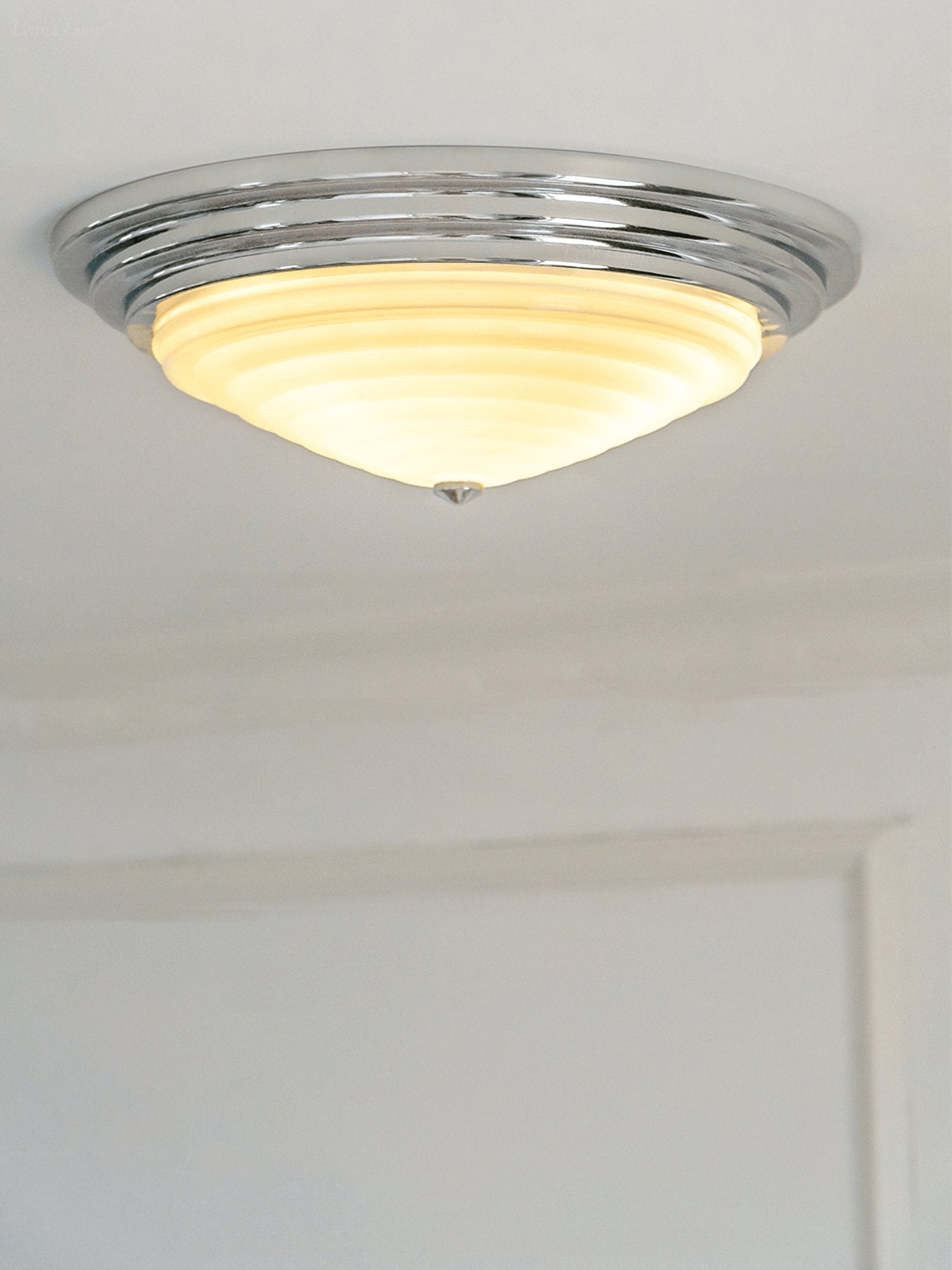 Modern Volume Dome Flush Mount Ceiling Lamp with Chrome Finish and White Glass Shade