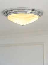 Modern Volume Dome Flush Mount Ceiling Lamp with Chrome Finish and White Glass Shade