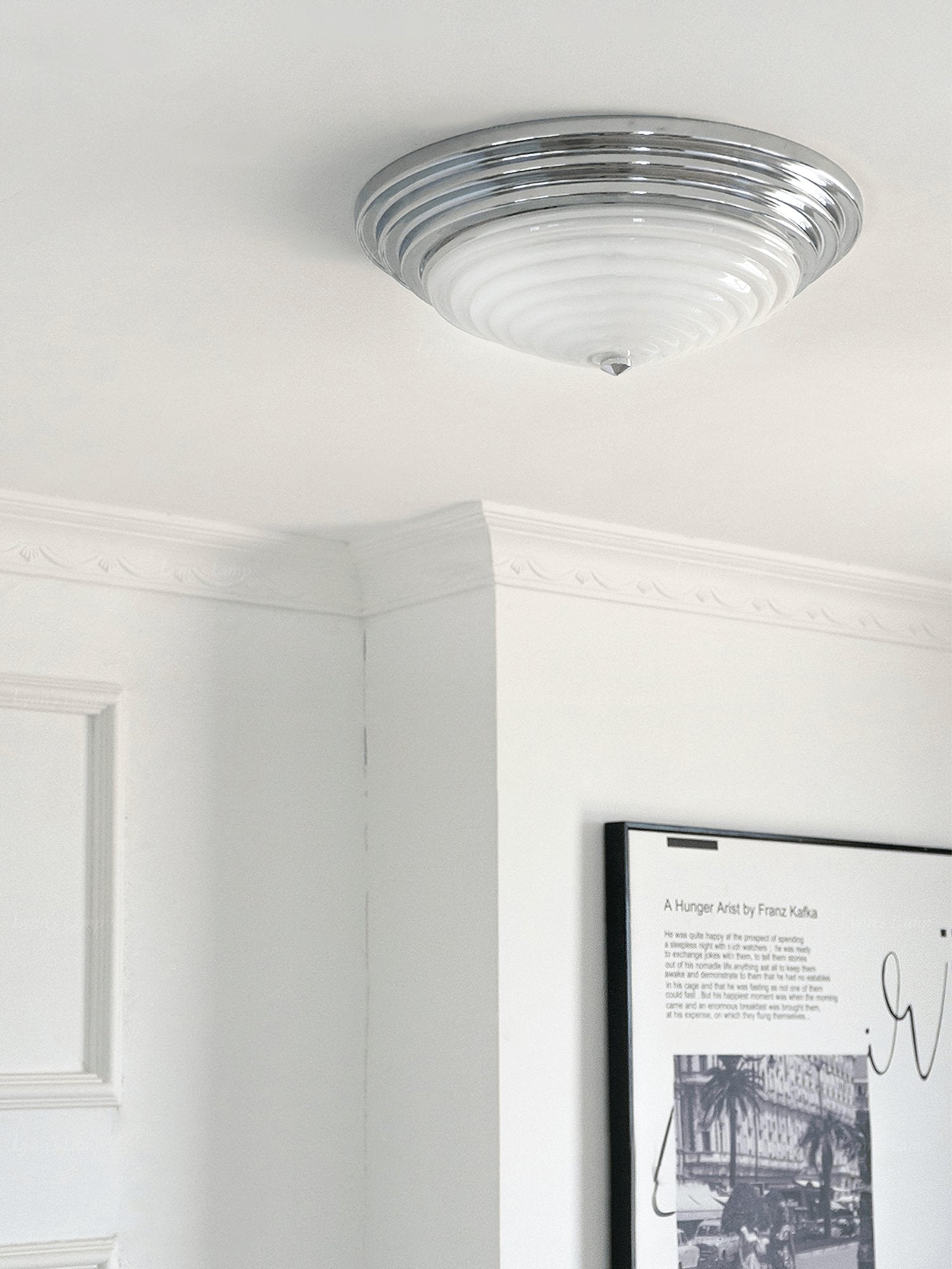 Modern Volume Dome Flush Mount Ceiling Lamp with Chrome Finish and White Glass Shade