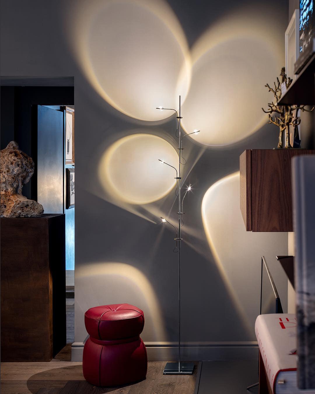 Wa Wa Designer Standing Floor Lamp with Integrated LED and Stainless Steel Accents