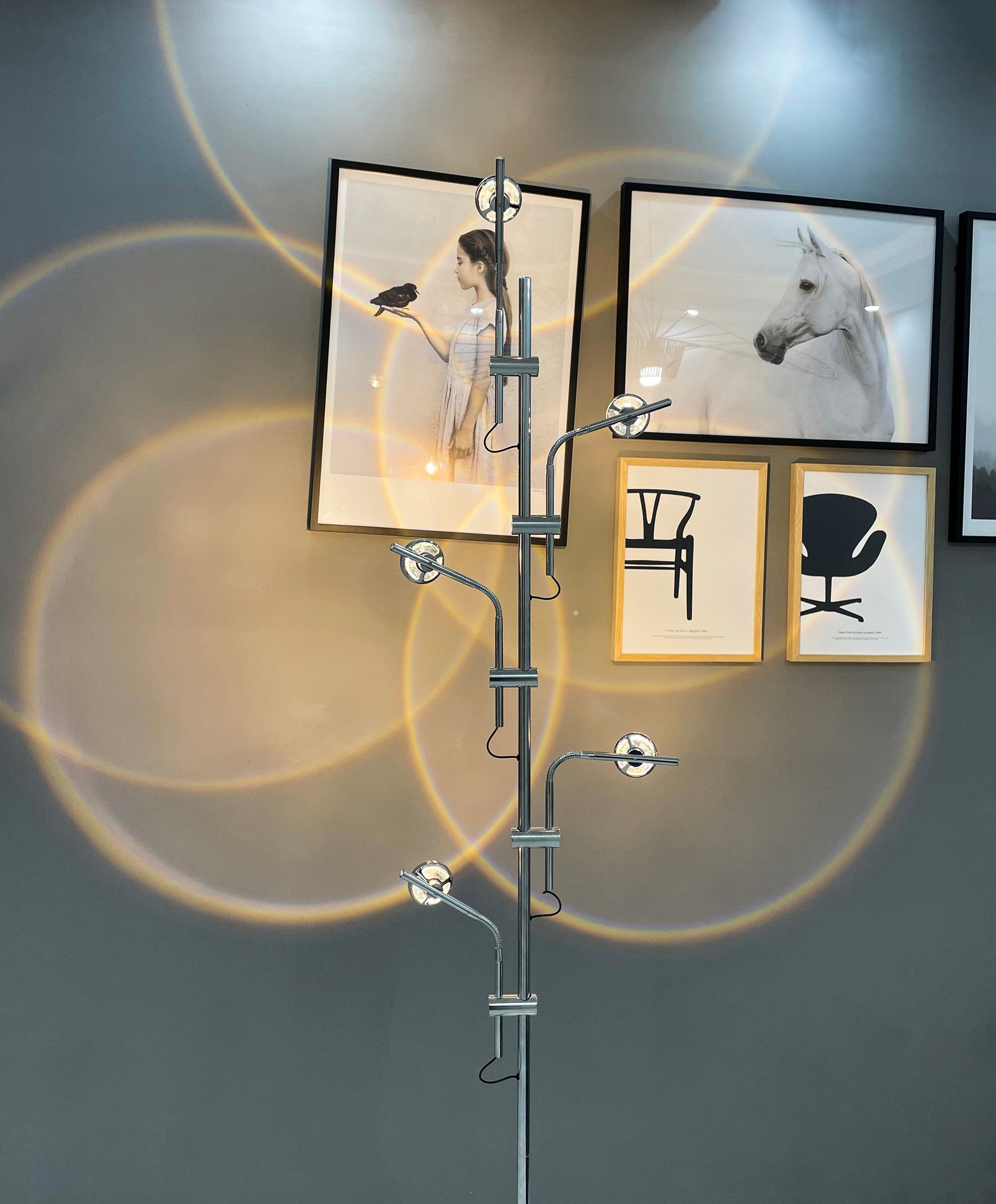 Wa Wa Designer Standing Floor Lamp with Integrated LED and Stainless Steel Accents