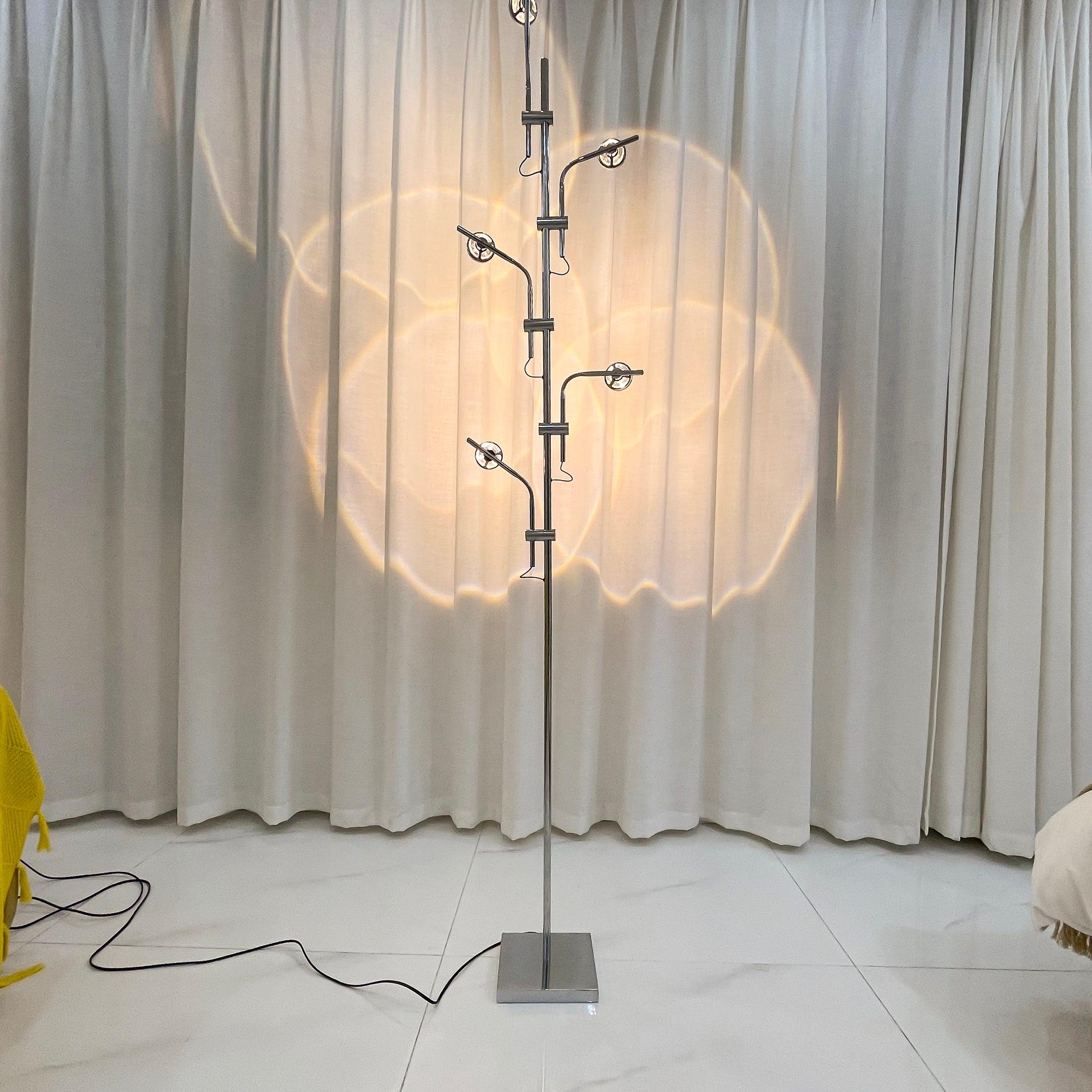 Wa Wa Designer Standing Floor Lamp with Integrated LED and Stainless Steel Accents