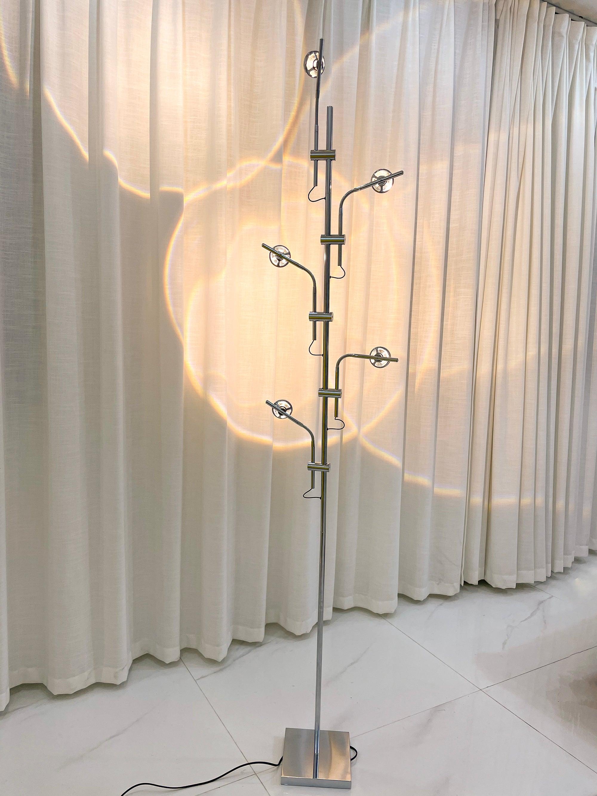 Wa Wa Designer Standing Floor Lamp with Integrated LED and Stainless Steel Accents