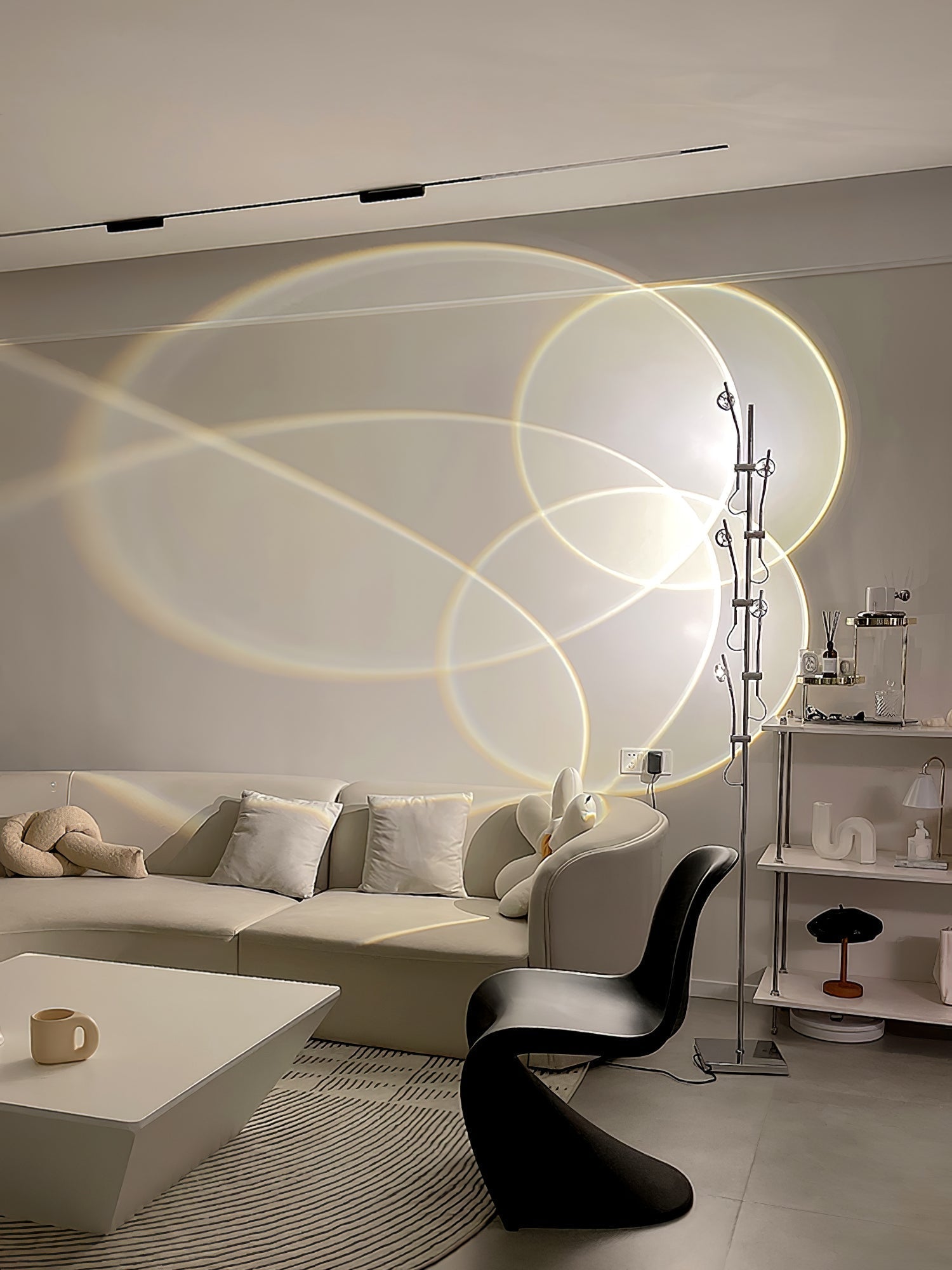 Wa Wa Designer Standing Floor Lamp with Integrated LED and Stainless Steel Accents