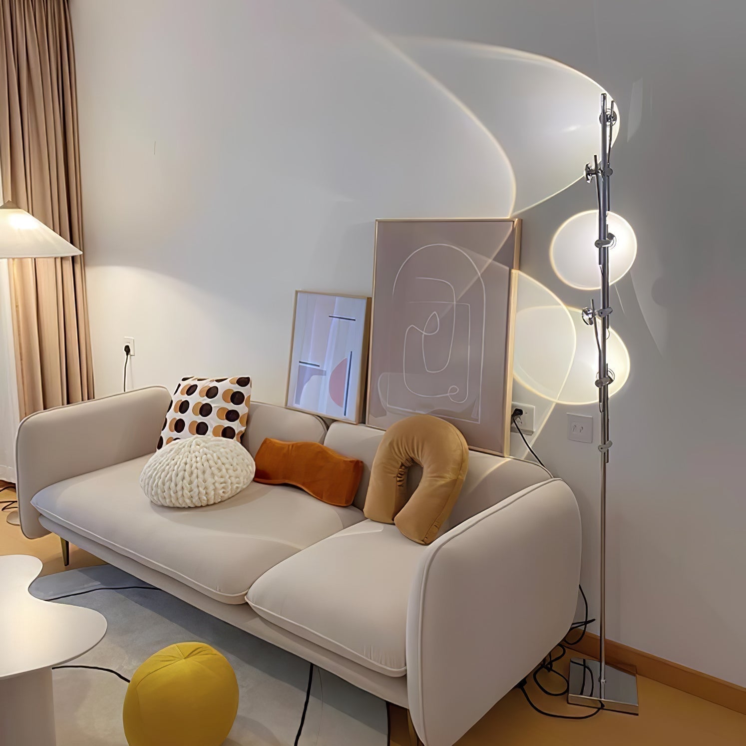 Wa Wa Designer Standing Floor Lamp with Integrated LED and Stainless Steel Accents