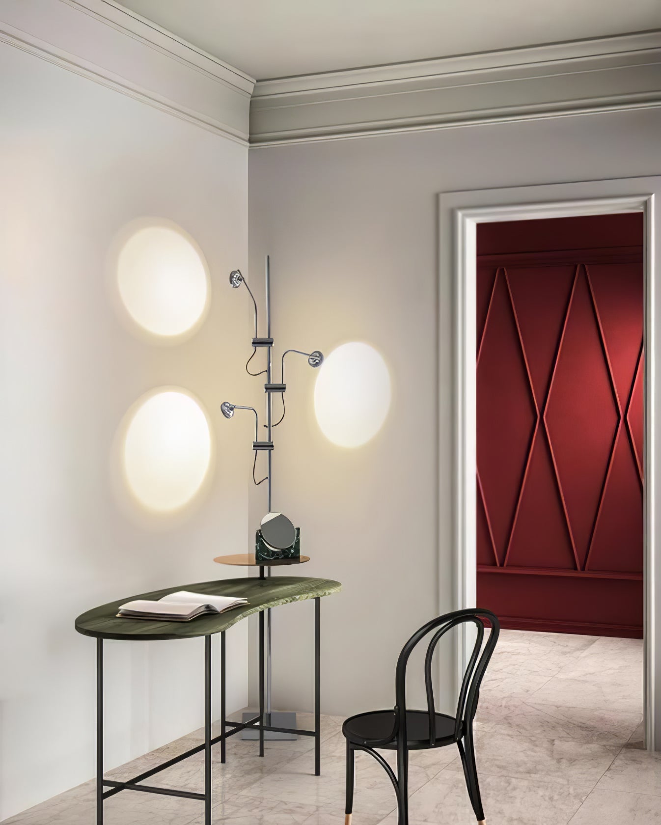 Wa Wa Designer Standing Floor Lamp with Integrated LED and Stainless Steel Accents
