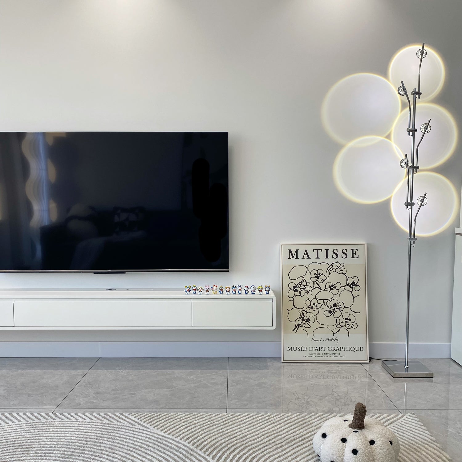 Wa Wa Designer Standing Floor Lamp with Integrated LED and Stainless Steel Accents