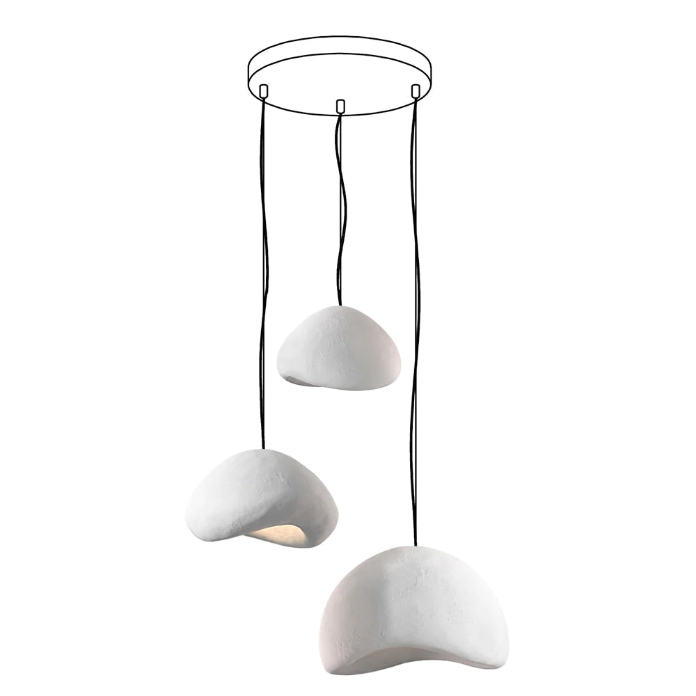 Modern Organic Cloud Chandelier with Rough Texture HDPE Shades and Adjustable Cables