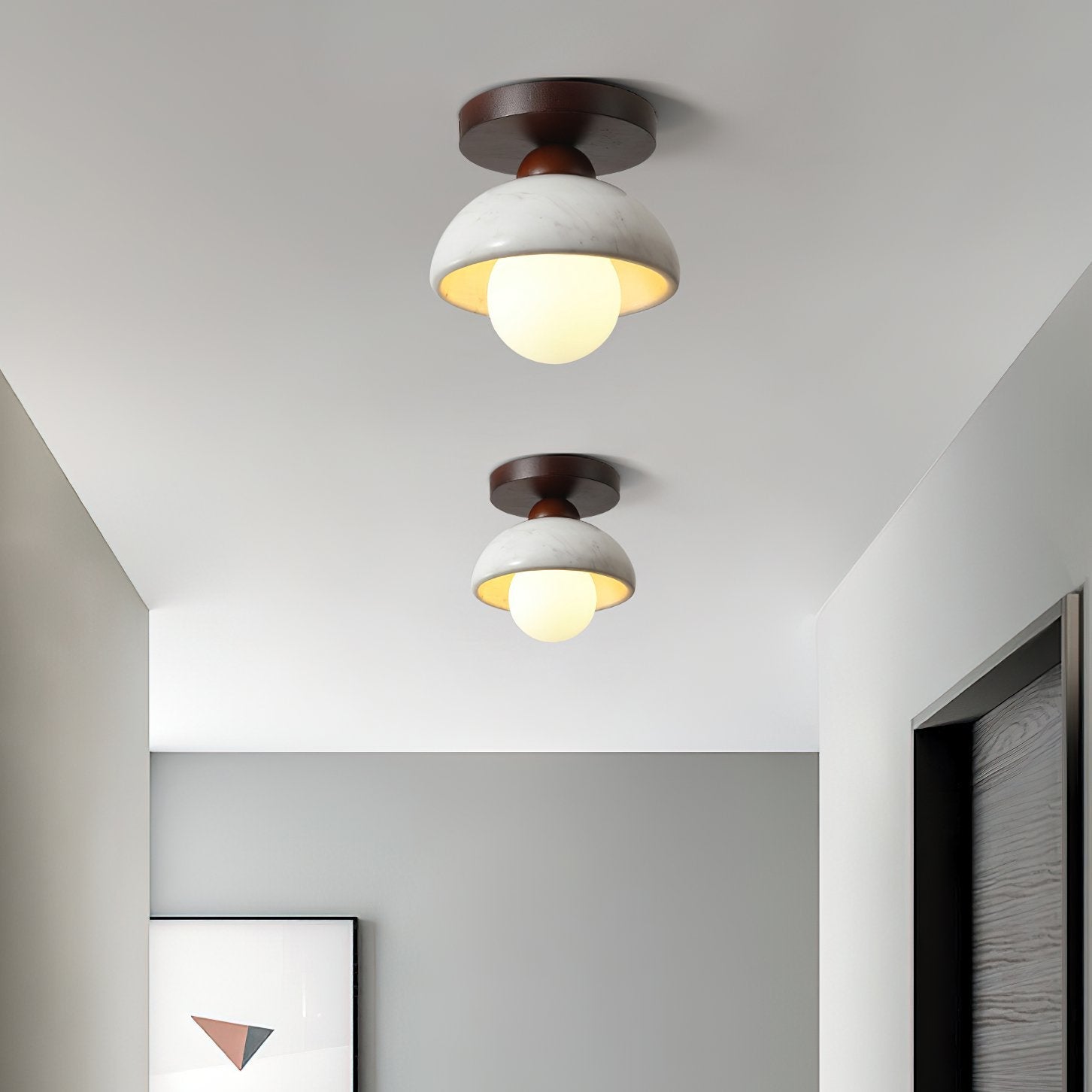 modern-walnut-wood-and-ripple-marble-flush-mount-ceiling-light-with-globe-glass-shade
