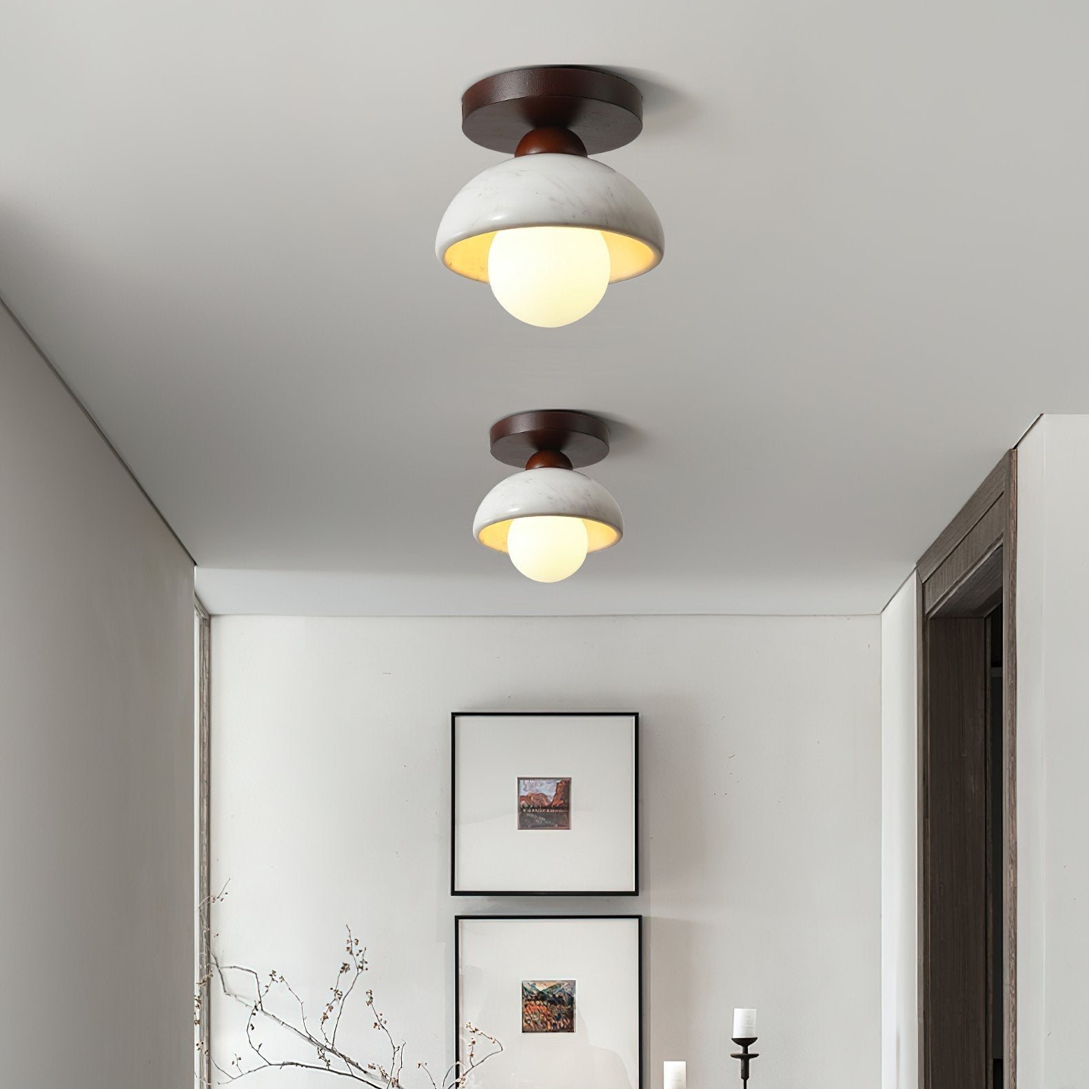 modern-walnut-wood-and-ripple-marble-flush-mount-ceiling-light-with-globe-glass-shade