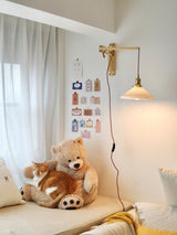 modern-walnut-wood-retractable-wall-sconce-with-pleated-ceramic-shade-and-adjustable-arm