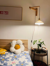 modern-walnut-wood-retractable-wall-sconce-with-pleated-ceramic-shade-and-adjustable-arm
