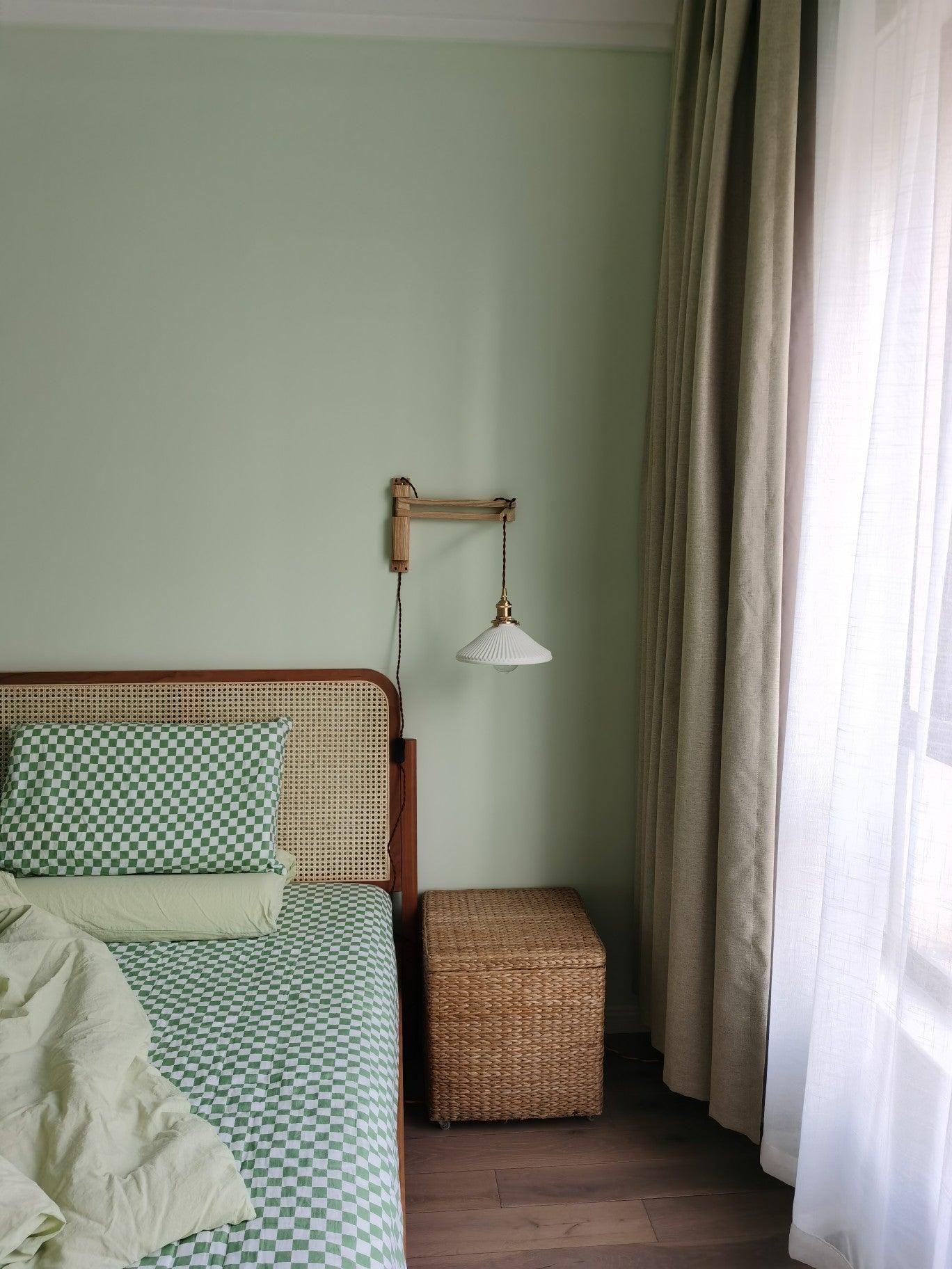 modern-walnut-wood-retractable-wall-sconce-with-pleated-ceramic-shade-and-adjustable-arm