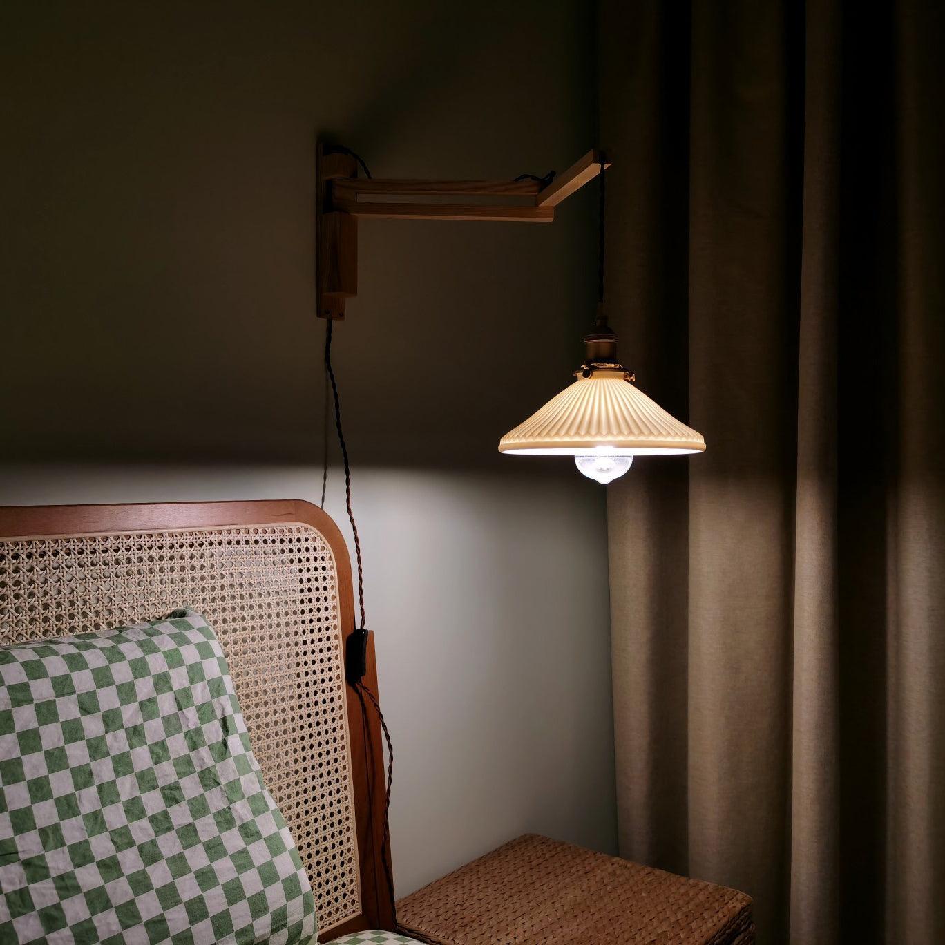 modern-walnut-wood-retractable-wall-sconce-with-pleated-ceramic-shade-and-adjustable-arm