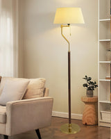 Modern Arched Floor Lamp with Walnut Pole and Gold Iron Base Standing Light