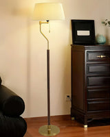 Modern Arched Floor Lamp with Walnut Pole and Gold Iron Base Standing Light