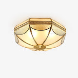 Vintage Brass Dome Ceiling Light with White Glass Shade Flush Mount Industrial Lamp