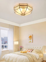 Vintage Brass Dome Ceiling Light with White Glass Shade Flush Mount Industrial Lamp