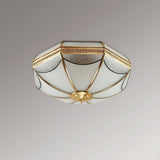 Vintage Brass Dome Ceiling Light with White Glass Shade Flush Mount Industrial Lamp