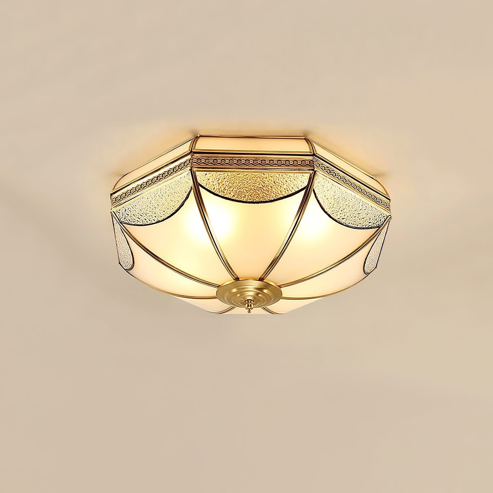 Vintage Brass Dome Ceiling Light with White Glass Shade Flush Mount Industrial Lamp