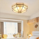 Vintage Brass Dome Ceiling Light with White Glass Shade Flush Mount Industrial Lamp