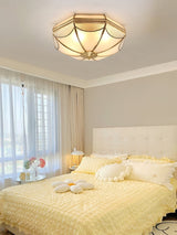 Vintage Brass Dome Ceiling Light with White Glass Shade Flush Mount Industrial Lamp