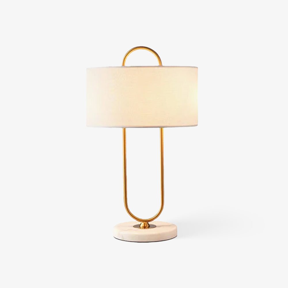 Modern Gold Bedside Table Lamp with White Linen Shade and Elegant Marble Base Design