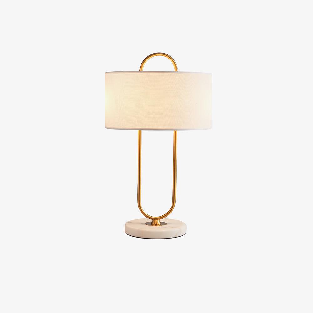 Modern Gold Bedside Table Lamp with White Linen Shade and Elegant Marble Base Design