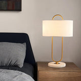 Modern Gold Bedside Table Lamp with White Linen Shade and Elegant Marble Base Design