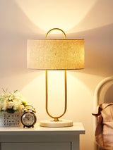 Modern Gold Bedside Table Lamp with White Linen Shade and Elegant Marble Base Design