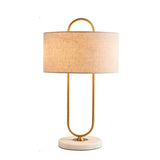 Modern Gold Bedside Table Lamp with White Linen Shade and Elegant Marble Base Design
