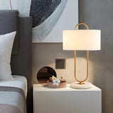 Modern Gold Bedside Table Lamp with White Linen Shade and Elegant Marble Base Design