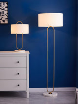 Modern Gold Bedside Table Lamp with White Linen Shade and Elegant Marble Base Design