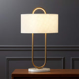 Modern Gold Bedside Table Lamp with White Linen Shade and Elegant Marble Base Design