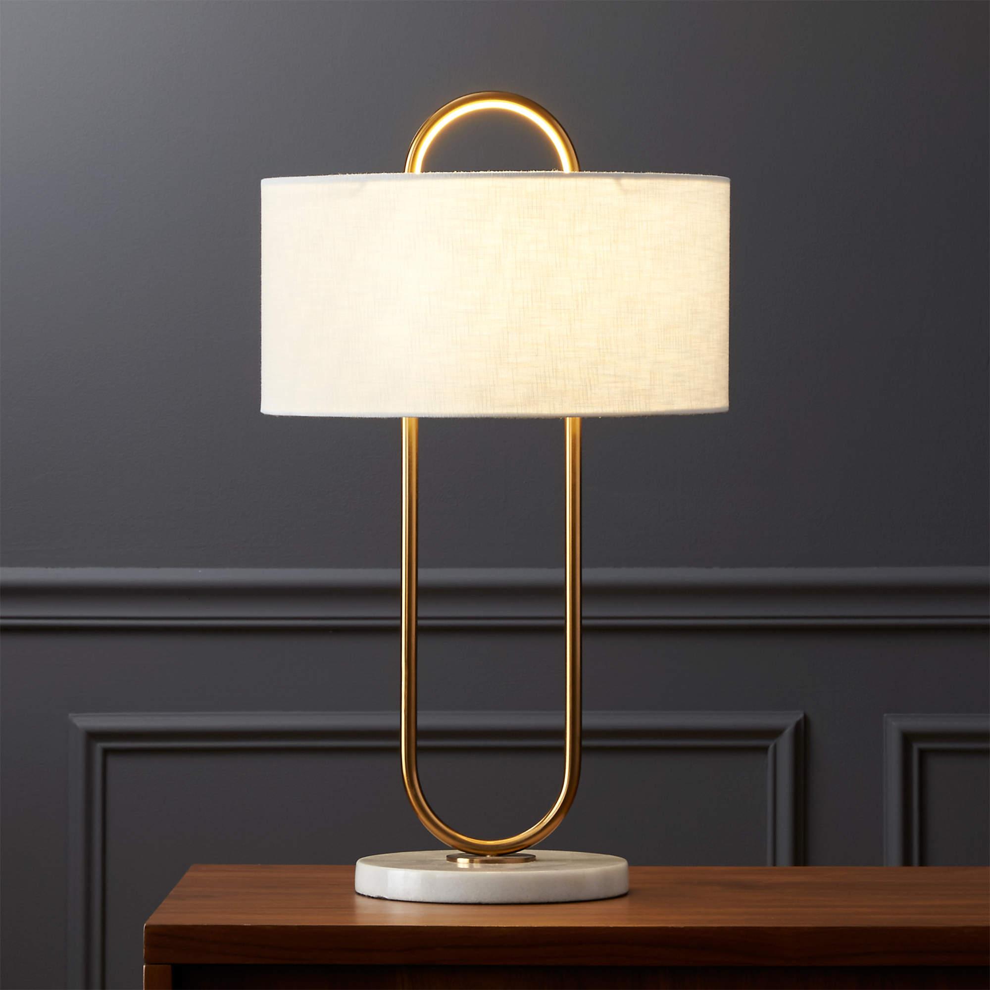Modern Gold Bedside Table Lamp with White Linen Shade and Elegant Marble Base Design