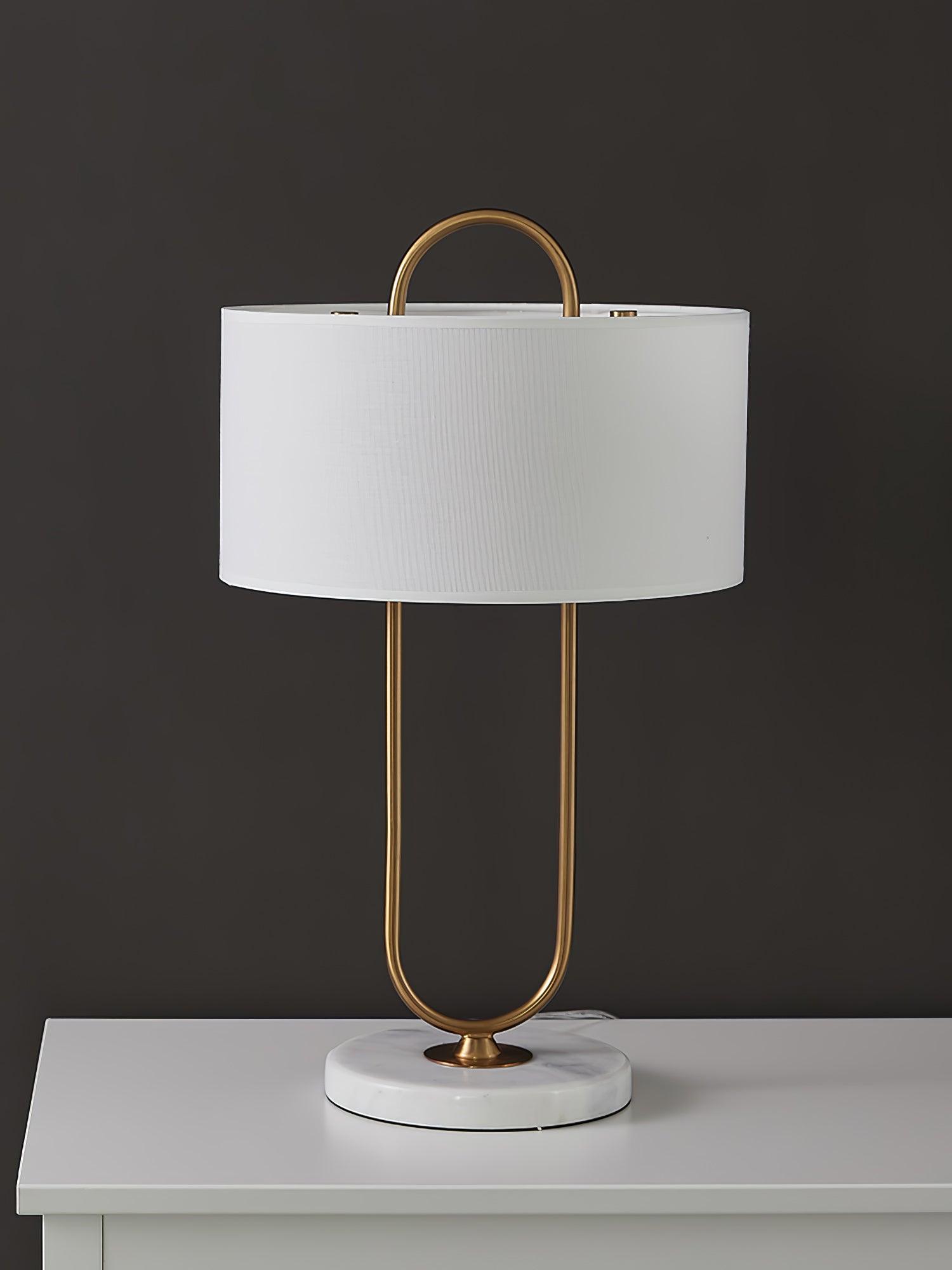 Modern Gold Bedside Table Lamp with White Linen Shade and Elegant Marble Base Design