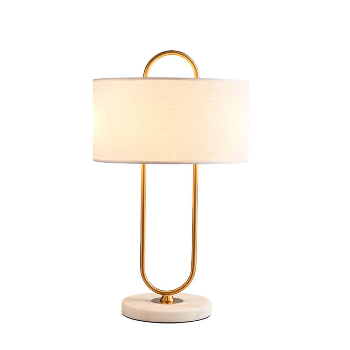 Modern Gold Bedside Table Lamp with White Linen Shade and Elegant Marble Base Design