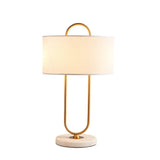 Modern Gold Bedside Table Lamp with White Linen Shade and Elegant Marble Base Design