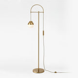 Modern Arc Floor Standing Lamp with Frosted Glass Globe and Brushed Brass Gold Finish