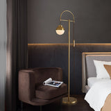 Modern Arc Floor Standing Lamp with Frosted Glass Globe and Brushed Brass Gold Finish