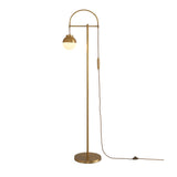 Modern Arc Floor Standing Lamp with Frosted Glass Globe and Brushed Brass Gold Finish