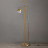 Modern Arc Floor Standing Lamp with Frosted Glass Globe and Brushed Brass Gold Finish
