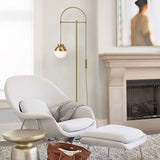 Modern Arc Floor Standing Lamp with Frosted Glass Globe and Brushed Brass Gold Finish